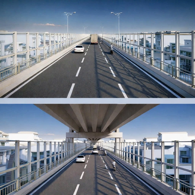 Cầu Phú Mỹ 2 cũng là dự án đầu tiên tại TP.HCM làm đường nhiều tầng một số đoạn, bao gồm đường dưới mặt đất và hai tầng trên cầu cạn - Ảnh: Sở Xây dựng TP.HCM