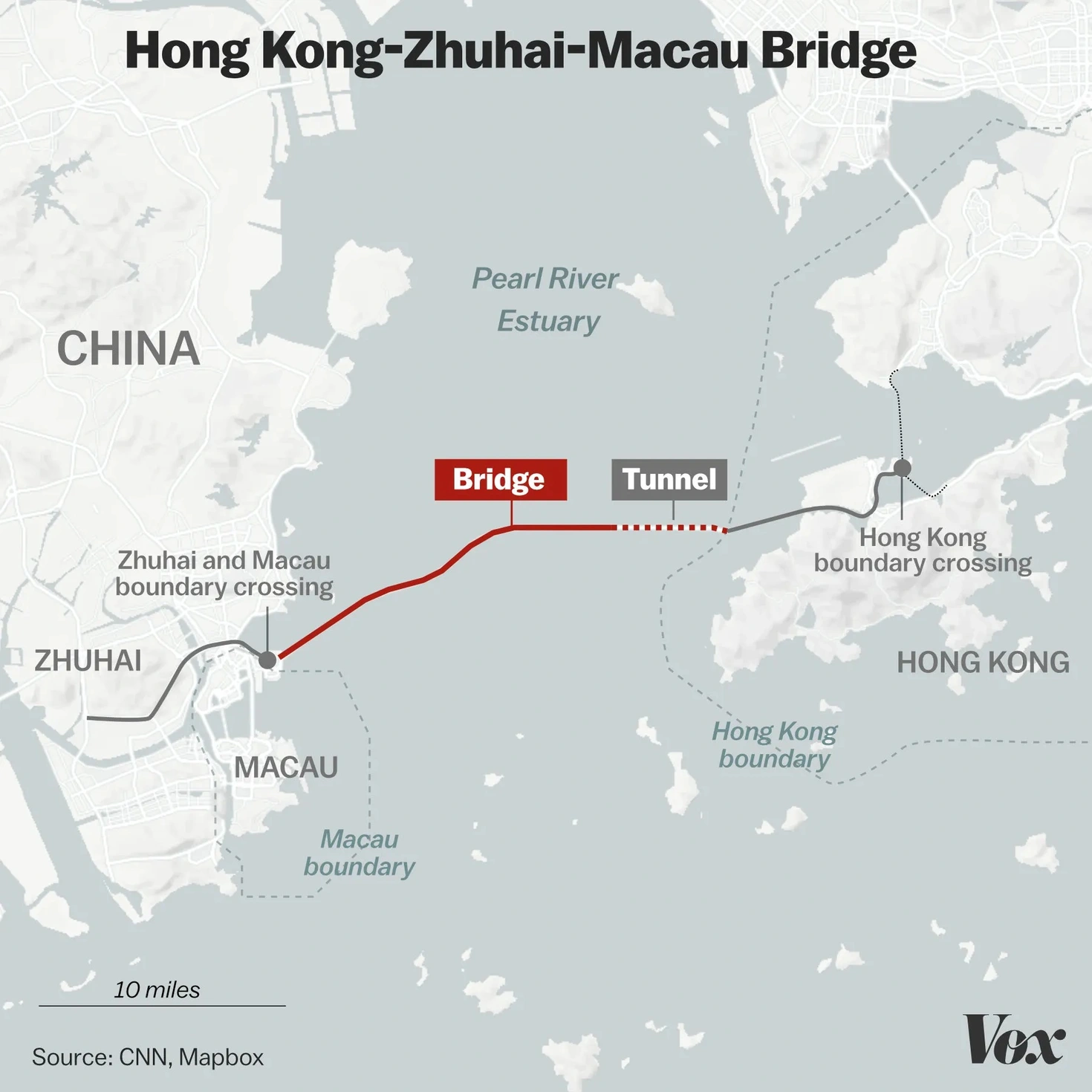 Sơ đồ tuyến đường vượt biển Hong Kong - Chu Hải - Ma Cao (Ảnh: Vox).