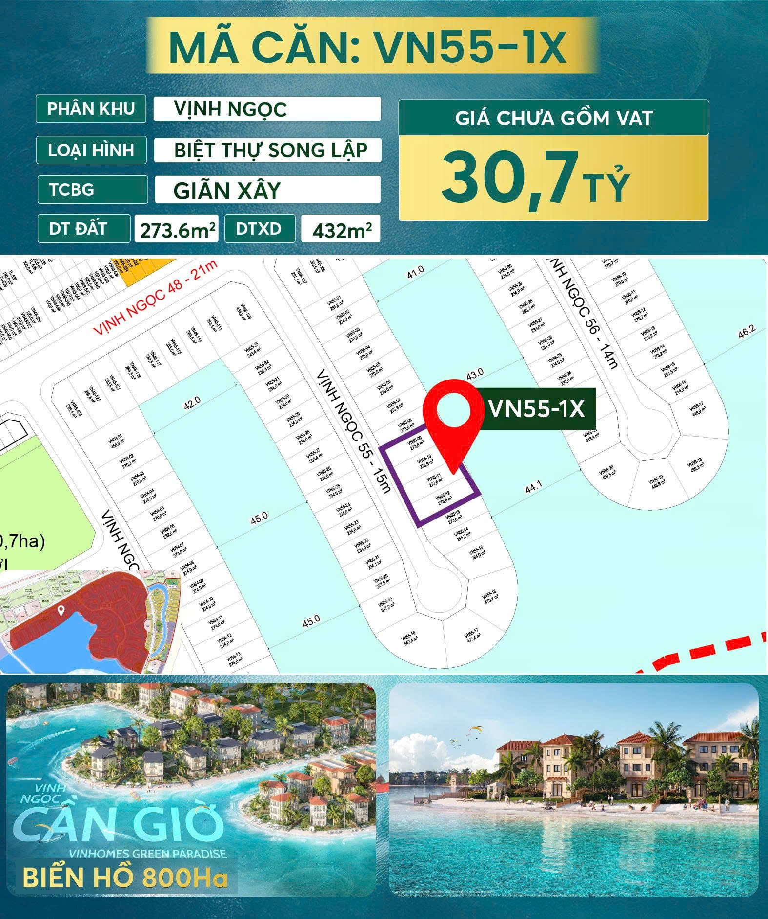 Biệt thự cần chuyển nhượng giá chỉ 30,7 tỷ tại Vinhomes Cần Giờ