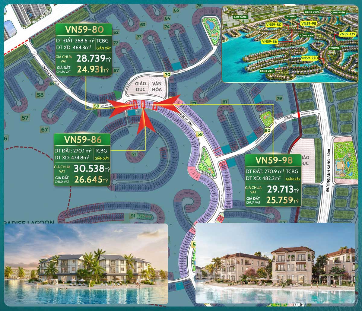 Tổng hợp biệt thự trên trục đường VN59 - Vịnh Ngọc, Vinhomes Green Paradise